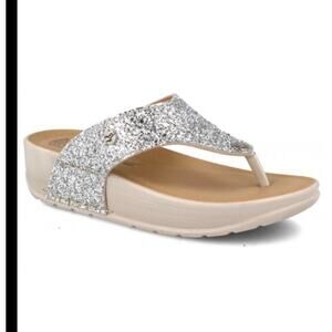 Fly Flot Silver Glitter Wedge Thong Sandals Comfort Anatomic 40 US 9